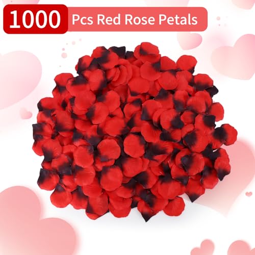 1000 Pcs Artificial Fake Rose Petals,Flower Petals for Romantic Night, Engagement, Party, Wedding, Event Flower Decorations, in Bulk(Dark Reddish with Black) - color: Dark Reddish With Black, size: 1000Pcs