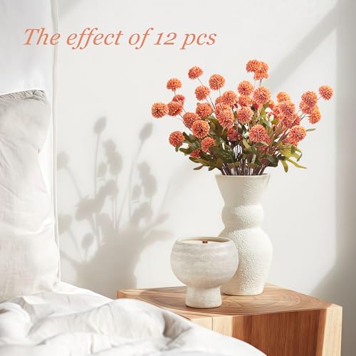 SITUMEIZI Orange Pompon Mum Artificial Flowers Faux Silk Mums Mini Chrysanthemum with Stems 6Pcs for DIY Orange Wedding Centerpieces Floral Arrangements - color: Orange