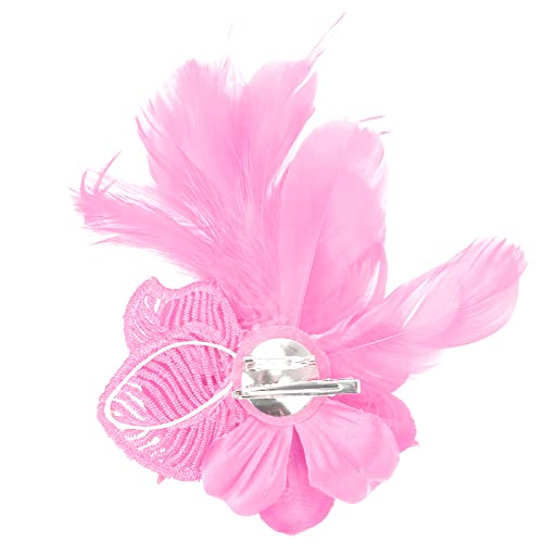 Song Qing Women's Fascinator Feather Flower Pin Brooch Corsage Bridal Hairband Derby Hat Cocktail Party Wedding - color: A6 Pink