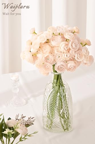 Waipfaru Ranunculus Artificial Flowers, 18Pcs 14In Fake Peonies Artificial Flowers, Faux Flower for Vase Silk Flower Real Touch Faux Peony Bulk for DIY Wedding Bouquet Home Bridal Shower Decor - color: Champagne, size: 18Pcs