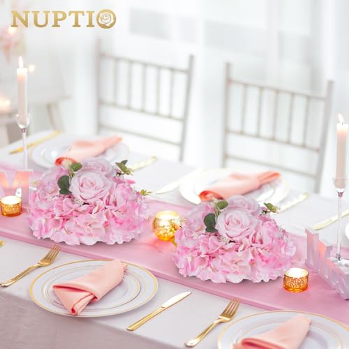 NUPTIO Flower Balls Flowers for Centerpieces: 10 Pcs 11.8 inch Diam Pink Artificial Rose Fake Flower Arrangement Bouquet for Wedding Party Tables Decorations - color: Pink, size: 11.8" Diam - 10 PCS