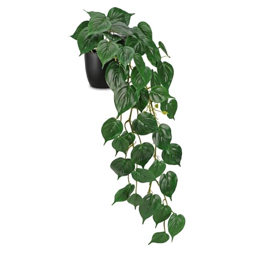 GnFlus Fake Ivy Plant with Pot Artificial Pothos Leaves Featuring a White Frosted Finish for Home Shelf Decor Indoor Silk Artificial Realistic Plant Large - color: Green-black Pot