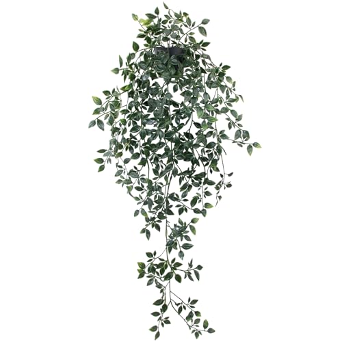 LOYWREE Small Artificial Hanging Mandala Plant with Pot Faux Plants Indoor Fake Small Potted Plant 28.7-in Long Faux Vine Shelf Decor Ideal for Indoor Outdoor Home Office Decoration (Black Pot) - color: Mandala, size: 1Pack