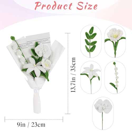 Handmade Artificial Lily Bouquet Twist Stick Combination Flower Bouquet Kit for Women Wife Lover Friends Anniversary Birthday Valentine's Day Mother's Day Graduation Gifts (White)