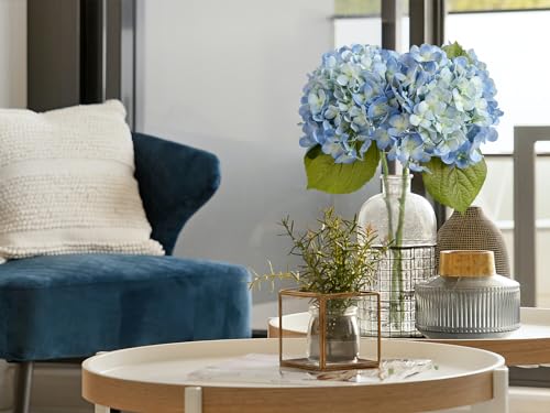 ZYTUYO 20in 4PCS Faux Blue Hydrangea Artificial Flowers Lifelike Latex Hydrangeas Faux Flower Heads Real Touch Fake Bouquet with Stem for Silk Floral DIY Home Office Party Table Decor - color: Blue