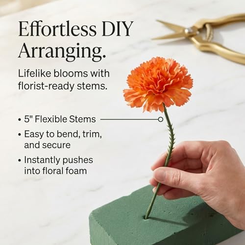 Larksilk 1000 Pack Artificial Carnations - Bulk Silk Flowers for Weddings, Mother's Day, Graduations, Easter & Memorial Day - 3.5" Heads, 5" Stems, Real Touch Petals, 18 Colors Available - Orange - color: Orange, size: 1000