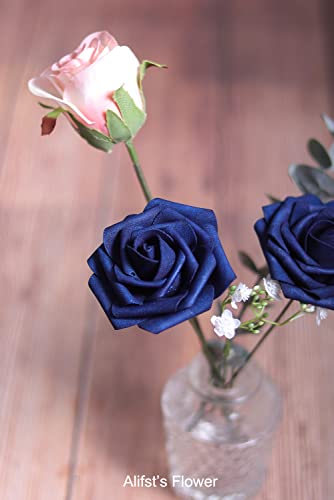 50pcs Artificial Flower，Real Touch Artificial Foam Roses Decoration DIY for Wedding Bridesmaid Bridal Bouquet Centerpieces Party(50, Navy Blue) - color: Navy Blue