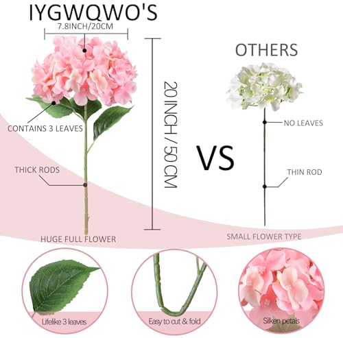 20" Silk Hydrangea Artificial Flowers 2Pcs White/ 4Pcs Pink Long Stems Real Looking Bouquet for Living Room Wreath Decor - color: White/Pink