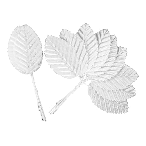 pson 200PCS 10cm Artificial Silk Leaves with Wired Stems for Crafts, Bouquet Wreaths, Wedding Decor, Party Decorations(Silver) - color: Silver