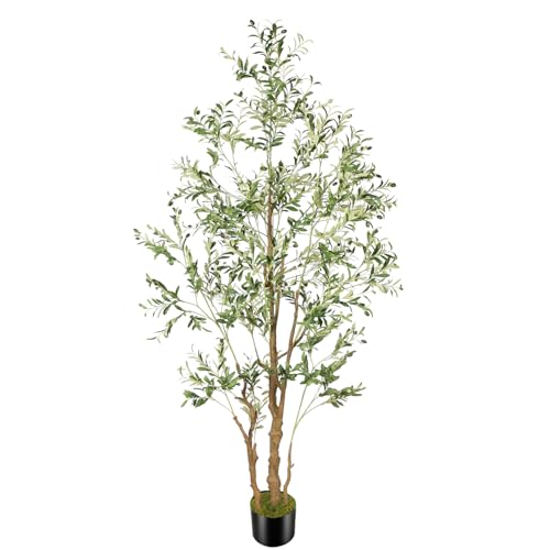 OXLLXO 8.2ft Artificial Olive Tree (96in) with Plastic Nursery Pot Faux Olive Silk Tree, Fruits Fake Plant for Office House Farmhouse Living Room Home Decor (Indoor/Outdoor) - size: 8ft