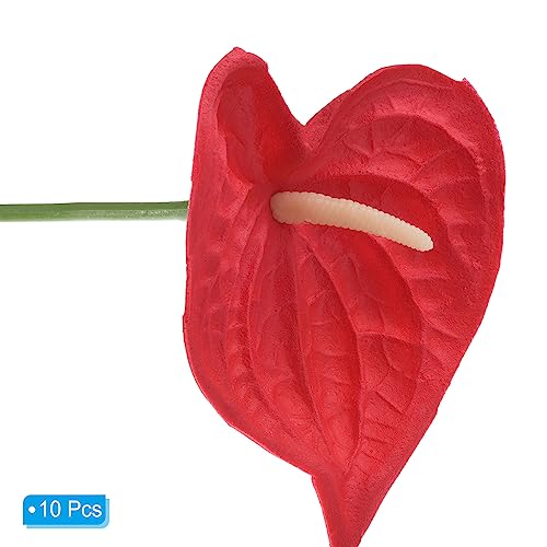 PATIKIL 13" Artificial Anthurium Lily Flowers, 10 Pack Permanent Flower Floral Arrangements Bouquet for Home Decor Bridal Wedding Festival Party, Red - color: Red