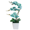 15 Inches Tall Artificial Silk Phalaenopsis Orchid Flower Plant Pot Teal Arrangements (Golden Blue) - color: Golden Blue