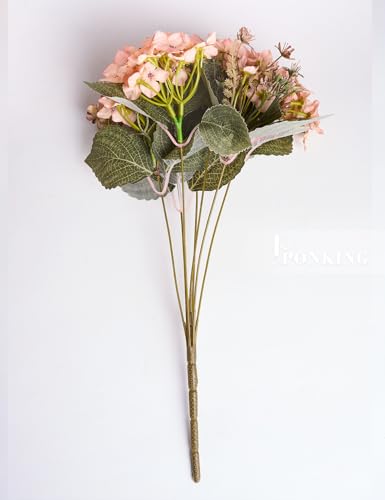 PONKING Hydrangea Artificial Flower 3pcs Realistic Faux Silk Hydrangeas Fake Flowers Bouquets Arrangements Decor for Wedding Spring Mother's Day, Home Table Decorations, Pink Champagne Flower - color: E 3pcs Pink Champagne Hydrangea