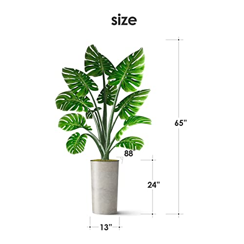 Artificial Tree in Off-White Texture Planter, Fake Monstera Silk Tree for Indoor and Outdoor Home Decoration - 65" Overall Tall (Plant Pot Plus Tree) - style: Monstera Plant
