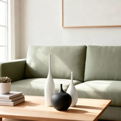 Relexome White Ceramic Vase Modern Wabi-Sabi Black Flower Vase Set of 3 Decorative Aesthetic Vases for Centerpieces Pampas Matte Minimalist Vases for Living Room Table Shelf Home Decor Gift - color: 2white+black