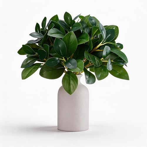 12 Inch Artificial Plant Indoor,Small Fake Plants Eucalyptus Stems With Vase,Faux Greenery In Pot For Farmhouse Home Decor,Bathroom Living Room Kitchen Office Coffee Table Centerpiece (White) - color: White