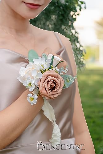 Dusty Rose Corsages for Wedding(Set of 6),Corsages for Prom,Party Prom Hand Flower Decor,Mother of The Bride Corsage,Bridesmaid Wrist Corsage - color: Dusty&cream