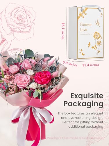 Polylove Flowers for Delivery Prime Forever Flowers Bouquet Preserved Roses Bouquet Flower Gift for Women Wife Mother Day Graduation Birthday (Hot Pink, Medium) - color: Hot Pink, size: Medium