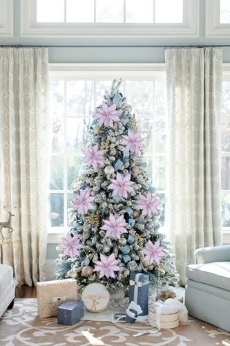 Briful 3PCS Poinsettias Artificial Christmas Flowers 22.4in Long Stem Glitter Mesh Poinsettia Fake Christmas Tree Flower for Xmas Home Wreath Garland Floral Arrangement Holiday Decor, Pale Purple - color: Taro Purple