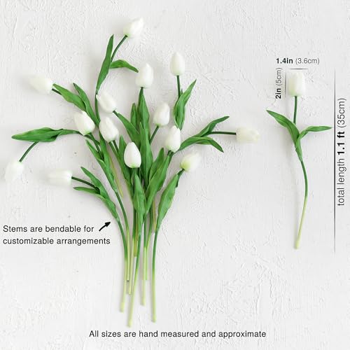 FiveSeasonStuff Real Touch Tulips Artificial Flowers – 15 Stems Faux Tulip Bouquet in Gift Box for Wedding, Home Decor, Party, Floral Arrangements (Cheerful White) - color: #1 Cheerful White