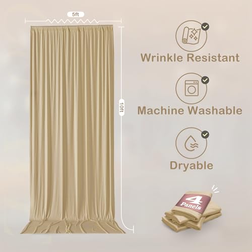 20ftx10ft Champagne Backdrop Curtains for Parties, Wrinkle Free Photo Curtains Backdrop Drapes 4 Panels Back Drop Cloth Drapery for Wedding Birthday Photography Background - color: Champagne, size: 20ftx10ft