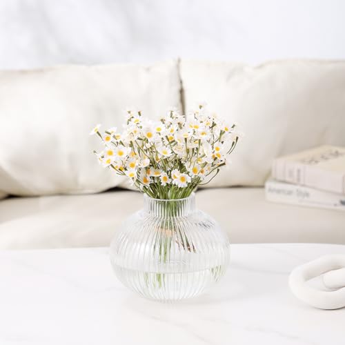 Round Glass Vase, Flower Vases for Bouquet, Ribbed Glass Vases for Flowers, Small Clear Vase for Living Room, Office, Coffee Table, Shelf, Wedding, 6 Inches - color: Clear, size: Round 6 Inches