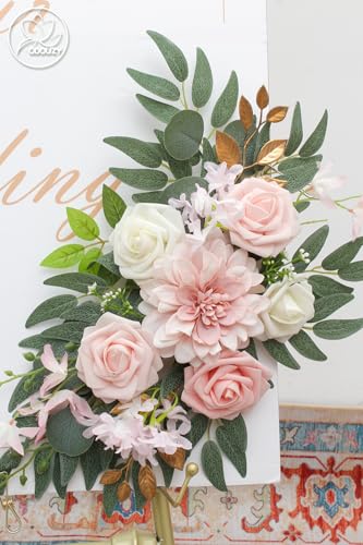 Odouzy Pack of 2 Wedding Arch Decorations Artificial Hanging Flowers Floral Swag for Wedding Welcome Sign Backdrop Balloon Arch Home Party Bridal Ceremony Reusable (Light Pink) - color: Light Pink