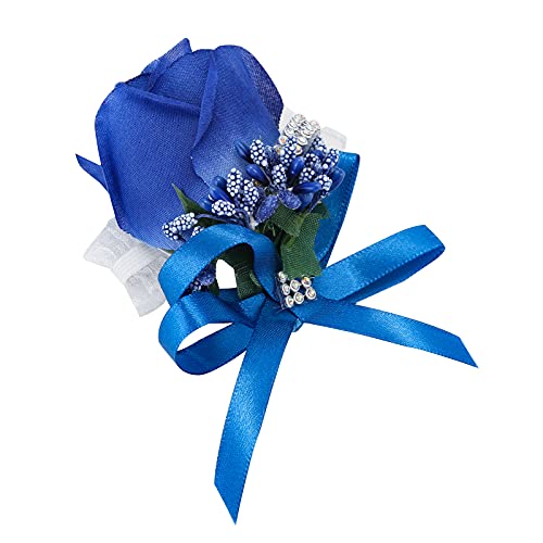 Wrist Corsage, 4 Packs, Royal Blue, Artificial Silk Roses, Hand Flower for Bride Bridesmaid, Perfect for Wedding, Prom, Party - color: Corsage-royal Blue, size: 4 Packs