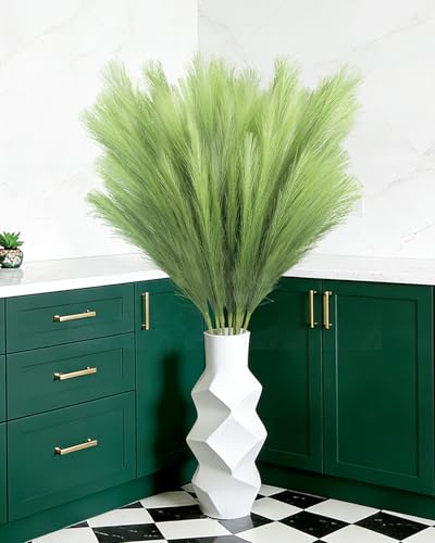 TORONTOKYO 8Pcs Green Faux Pampas Grass Tall Decor, 35.4” Fluffy Artificial Pompous Grass Branches, Large Pampas Grass Reed Stems for Vase Filler, Wedding, Home Boho St Patrick's Day Decor - color: Green, size: 35.4inch-8Pcs