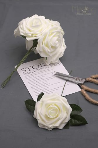 MACTING Artificial Flower Roses 30PCS Real Looking Fake Roses with Stem Foam Flowers for DIY Wedding Bouquets Table Centerpieces Party Baby Shower Home Summer Mothers Day Decorations,Ivory - color: Ivory, size: 30PCS