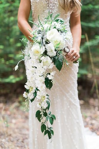 IPOPU White Flowers Artificial Delphinium 9PCS with Clematis Greenery for Wedding & Home Decor - color: White