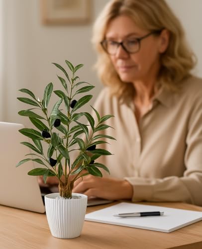 AceList Faux Olive Tree, 16.9 Inches Small Fake Olive Trees with White Pot, Realistic Fake Tree Potted Plant and Lifelike Fruits for Home Room Modern Farmhouse Decor - color: Olive