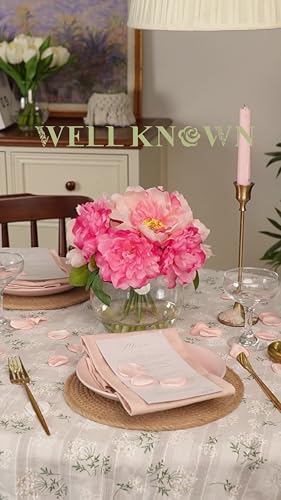 WELL KNOWN Artificial Flowers in Vase, Silk Peonies Bouquet with Faux Water, Fake Peony Pink Flower Arrangement for Home Wedding Birthday Party Dining Table Centerpiece Spring Decor & Mom's Gift - color: Pink
