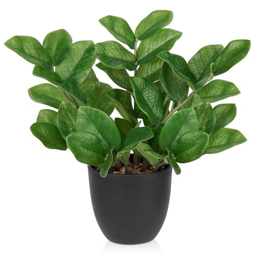 Briful Faux Plants Indoor, Artificial ZZ Plants in Black Pot Fake House Silk Plants for Home Office Dining Table Shelf Decor Bathroom Aesthetic (Green, 1Pack) - color: Black Pot Zz Plant