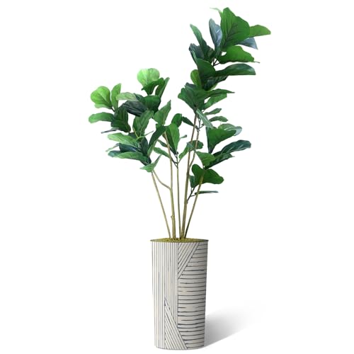 Artificial Tree in Geometric Pattern Planter, Fake Ficus Lyrata Silk Tree for Indoor and Outdoor Home Decoration - 66" Overall Tall (Plant Pot Plus Tree) - style: Ficus Lyrata