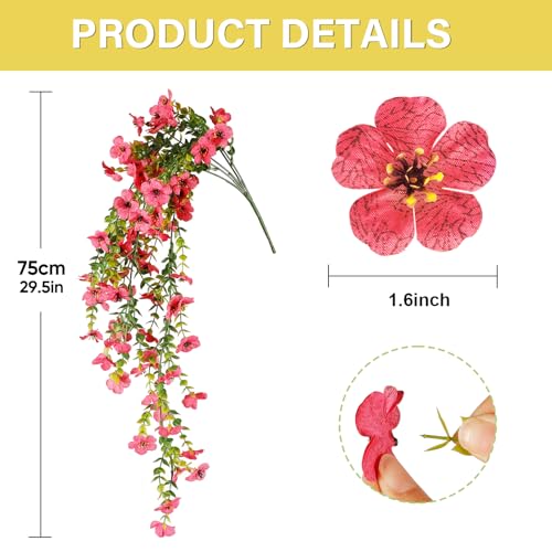 Artificial Hanging Flowers for Outdoor Decor, 6 Bundles UV Resistant Faux Silk Flowers, Fake Hanging Plants for Porch Patio Yard Planter Indoor Home Decoration(Fuchsia, Red, Purple, Yellow, Blue) - color: 5 Multicolor