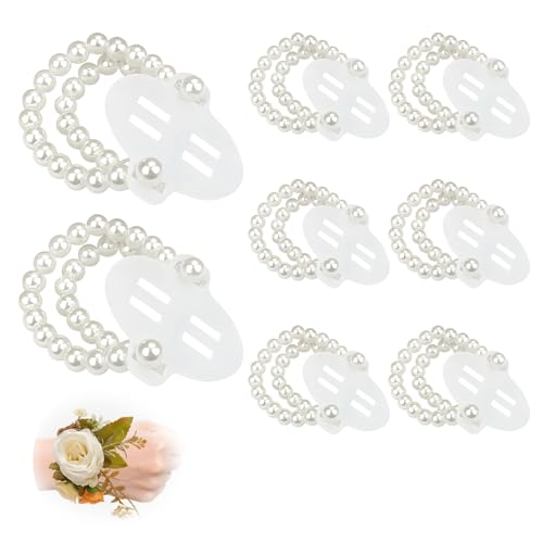 Corsage Wristlet,Elastic Double-Strand Pearl Corsage Wristlet Band for Women,Wrist Corsage Bracelets for Wedding Party Decorations,Graduation Party,DIY Handmade Flower Supplies - size: 8PCS