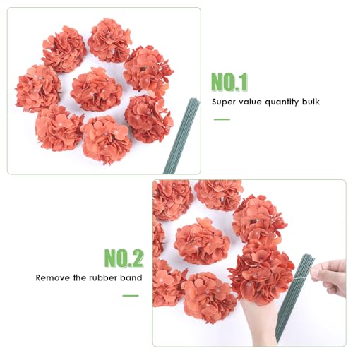 AVIVIHO 65pcs Fake Flowers Burnt Orange Hydrangea Artificial Flowers Bulk (Not Squished, No Steaming Need) Silk Flowers with Stems for Wedding Decor,Home,Baby Shower,Table Centerpieces Decoration - color: Burnt Orange, size: Medium