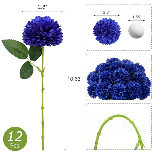 SITUMEIZI 12 Pcs Blue Artificial Chrysanthemums Flowers Ball Flower Fake Mums Silk for Wedding Home Kitchen Decoration Floral Arrangement - color: Blue, size: 12 Pieces