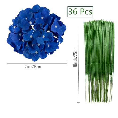 FagusHome Silk Hydrangea Heads 36 Pcs Artificial Flowers Heads and 3 Dozens Stems Fake Hydrangea Flowers with Stems for Home Wedding Decor (Dark Blue) - color: Dark Blue