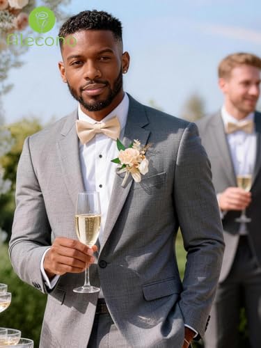 Alecono Champagne Corsage and Boutonniere Set, Corsages for Bride Bridesmaid Groom Bridegroom, Artificial Flowers for Prom Graduation Ceremony Anniversary - color: Champagne, size: Corsage and Boutonniere Set