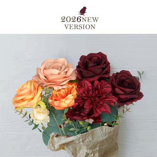 Champane and Red Artificial Flowers Combo Silk Mix Fake Flowers with Stem for DIY Wedding Arch Bridal Bouquets Baby Shower Centerpieces Party Wall Home Decorations - color: Orange&red
