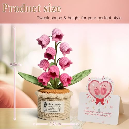 Handmade Crochet Lily of The Valley Lamp - 9 LED Night Light for Desk or Bedside, Artificial Flowers Decor, for Women Mom Valentine Birthday