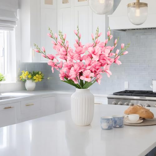 2 Bundles Gladiolus Artificial Flowers 10 Heads 26.38" Fake Flowers Faux Gladiolus for Wedding Centerpieces, Home Table Party Decor(Pink) - color: Pink