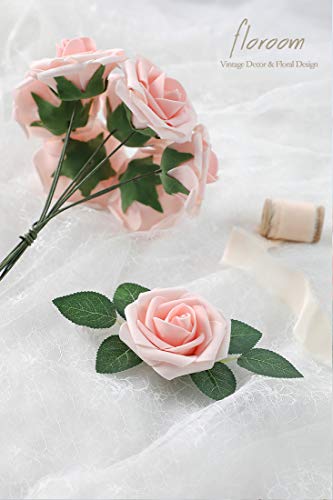 Floroom Artificial Flowers 50pcs Real Looking Blush Heirloom Foam Fake Roses with Stems for DIY Wedding Bouquets Pink Baby Shower Centerpieces Floral Arrangements Party Tables Home Decorations - color: Blush Heirloom, size: 50Pcs
