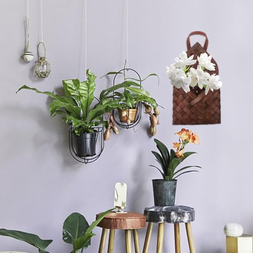 Rustic Style Woven Hanging Basket 12.20X6.49X2.55In Wall Hanging Wicker Basket for Flower Arrangement Kitchen Storage Organizer