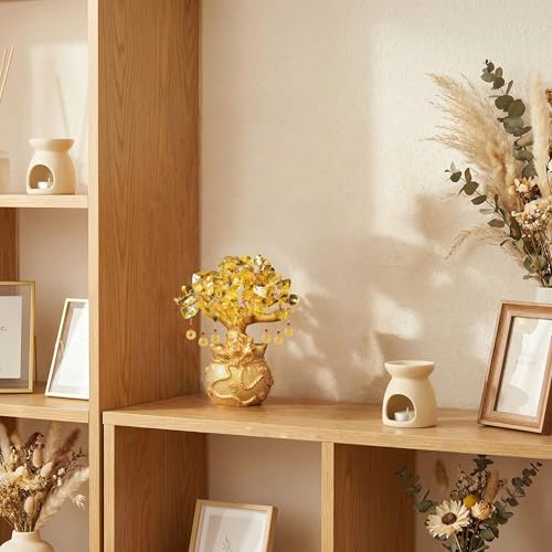 Artificial Citrine Money Tree Bonsai Feng Shui Crystal Tree for Home Office Decor, Lucky Indoor Ornament with Wealth Symbolism