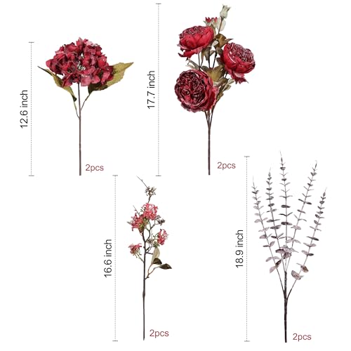 Ivydale Peony Artificial Flowers Bouquet 17.7" Faux Silk Arrangements Fake Peonies Plants Bulk Look Real Dining Table Centerpieces for Home Kitchen Wedding Party Decor, No Vase (Red) - color: Red