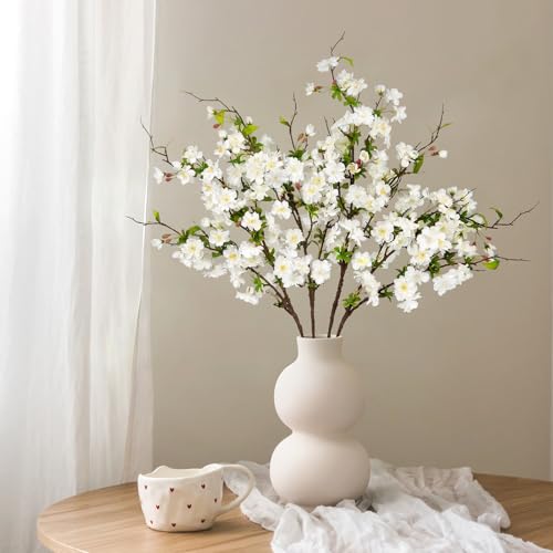 Artificial Cherry Blossom Branches 31.5'', 4 Pack Faux Spring Flowers for Tall Vase, Realistic Flower Stems for Home Decor, Wedding, Easter, Table Centerpiece and Party Decor (Pure White) - color: Pure White