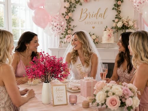 Mandy's 6 Bundles Artificial Hot Pink Baby’s Breath Flowers | 18.5 Inch Silk Gypsophila European Style Modern Home Decor Centerpiece Neutral Wedding Flower Arrangements - color: Hot Pink